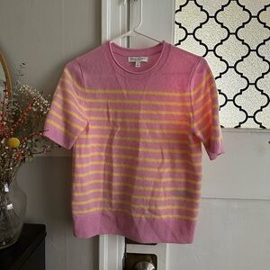 Banana Republic Pink & Yellow Striped Short-Sleeve Cashmere Sweater